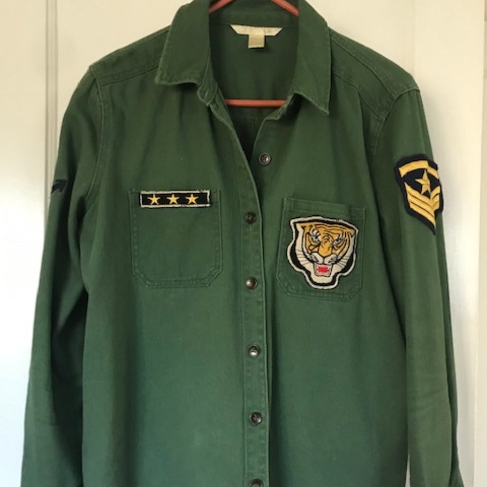 Army Green Shirt Jacket with Patches